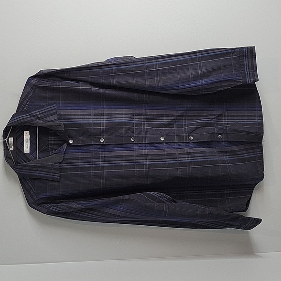 Calvin Klein Blue & Black Button Down Dress Shirt Large - Picture 1 of 7